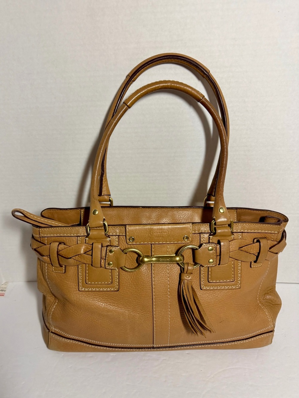 Coach Hampton Pebbled Leather Satchel wth Brass Hardware, Fabric Lining 15”x9”x5